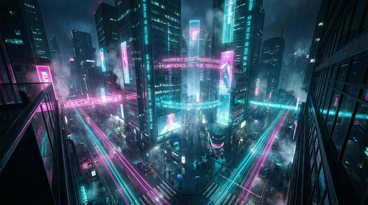 菠萝蜜播放 竖屏短剧平台首页背景 - 赛博朋克都市夜景